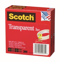 1/2&quot; x 72 yds.  3&quot; Core Scotch 600 Transparent Tape 