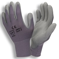 13-GAUGE, GRAY NYLON SHELL,
GRAY POLYURETHANE PALM
COATING EC/EN 388: 4131, SIZE
XS COATED MACHINE KNIT GLOVE