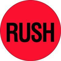 #DL1740 2&quot; Circle &quot;RUSH&quot; Flourescent Red Label