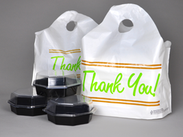 Printed &quot;Thank You&quot; Take Out 
Bag w/Wave Top Handle 24x20 
w/11BG 1.5mil 250/case
(PRINTED: THANK YOU)