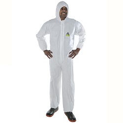 C-MAX WHITE SMS COVERALL WITH 
HOOD &amp; BOOTS, ZIPPER FRONT, 
ELASTIC AT WAIST, WRISTS, 
ANKLES, HOOD &amp; BOOTS
25/case
