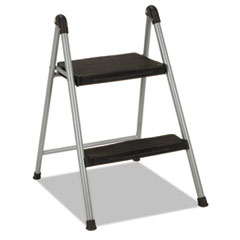Folding Step Stool, 2-Step,
200 Lb Capacity, 16.9&quot; Working
Height, Platinum/black