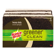 Greener Clean Heavy-Duty Scrub
Sponge, 4.5 X 2.7, 0.6&quot; Thick,
Light Brown, 3/pack