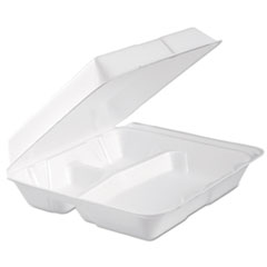 Foam Hinged Lid Container, 3-Compartment, 9.3 X 9.5 X 3,