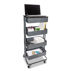 Adjustable Multi-Use Storage
Cart And Stand-Up Workstation,
15.25&quot; X 11&quot; X 18.5&quot; To 39&quot;,
Gray